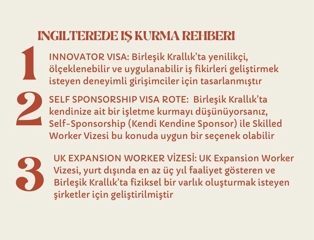 "Birleşik Krallık’ta iş kurmak için vize rehberi: Innovator Founder, Skilled Worker, Global Talent ve UK Expansion Worker Vizesi seçenekleri hakkında bilmeniz gerekenler."